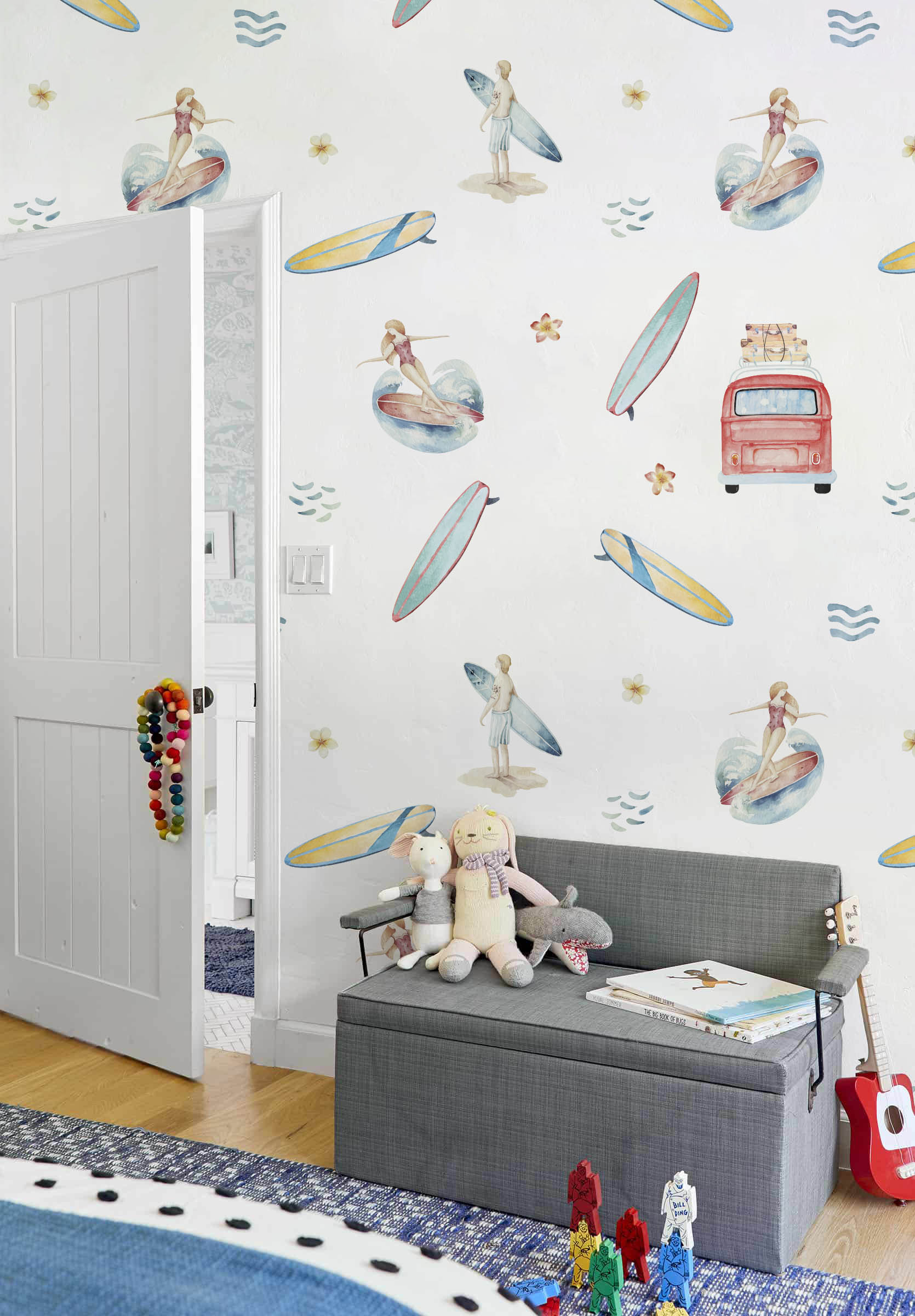 Vintage Surf_mockup Vintage Tropical Surf 60's Panoramic Wallpaper