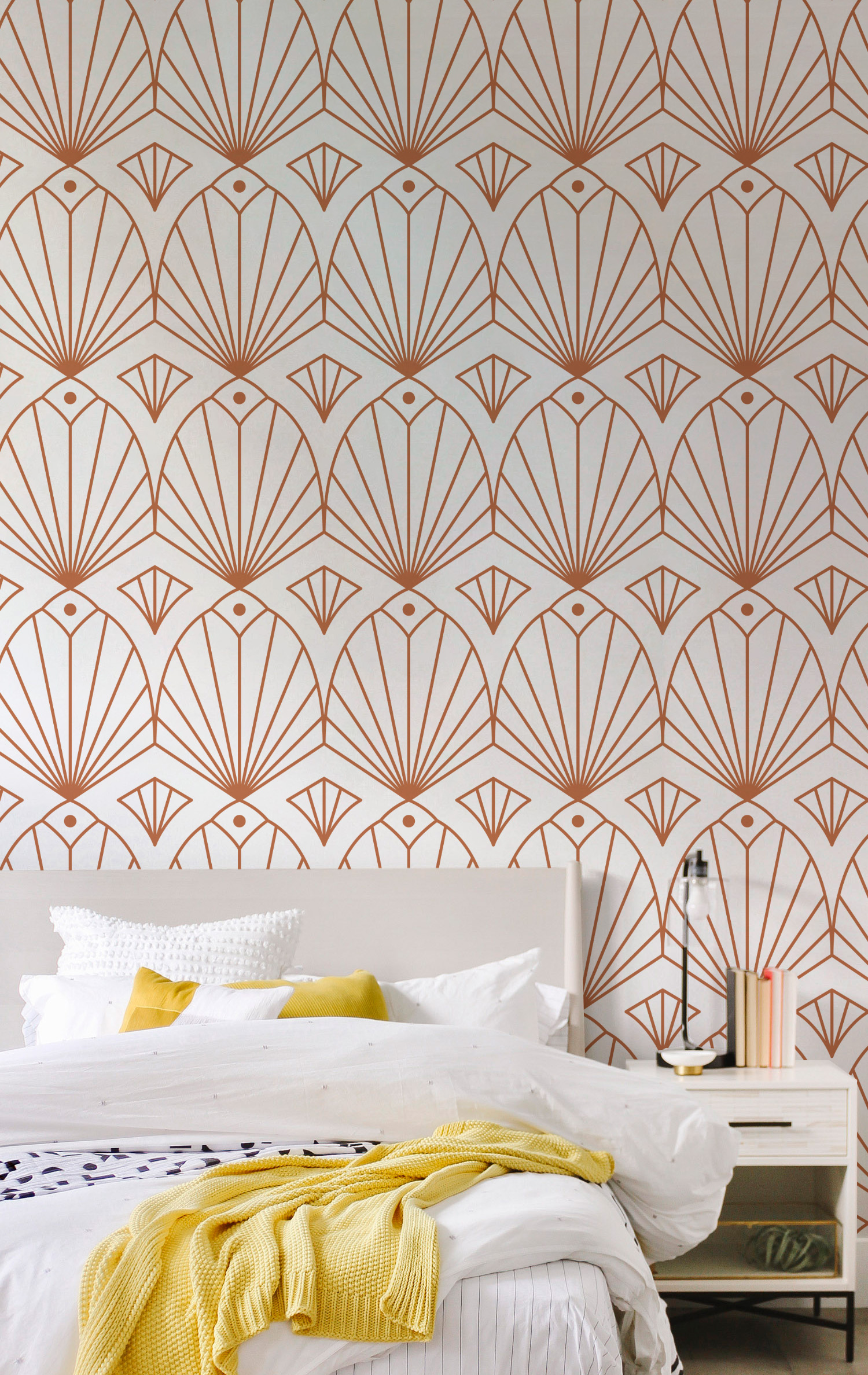 chambre_gatsby_géométrique_terracotta Terracotta Geometric Gatsby Wallpaper