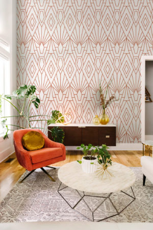 espace public terracotta papier peint ethnique chic géométrique tendance