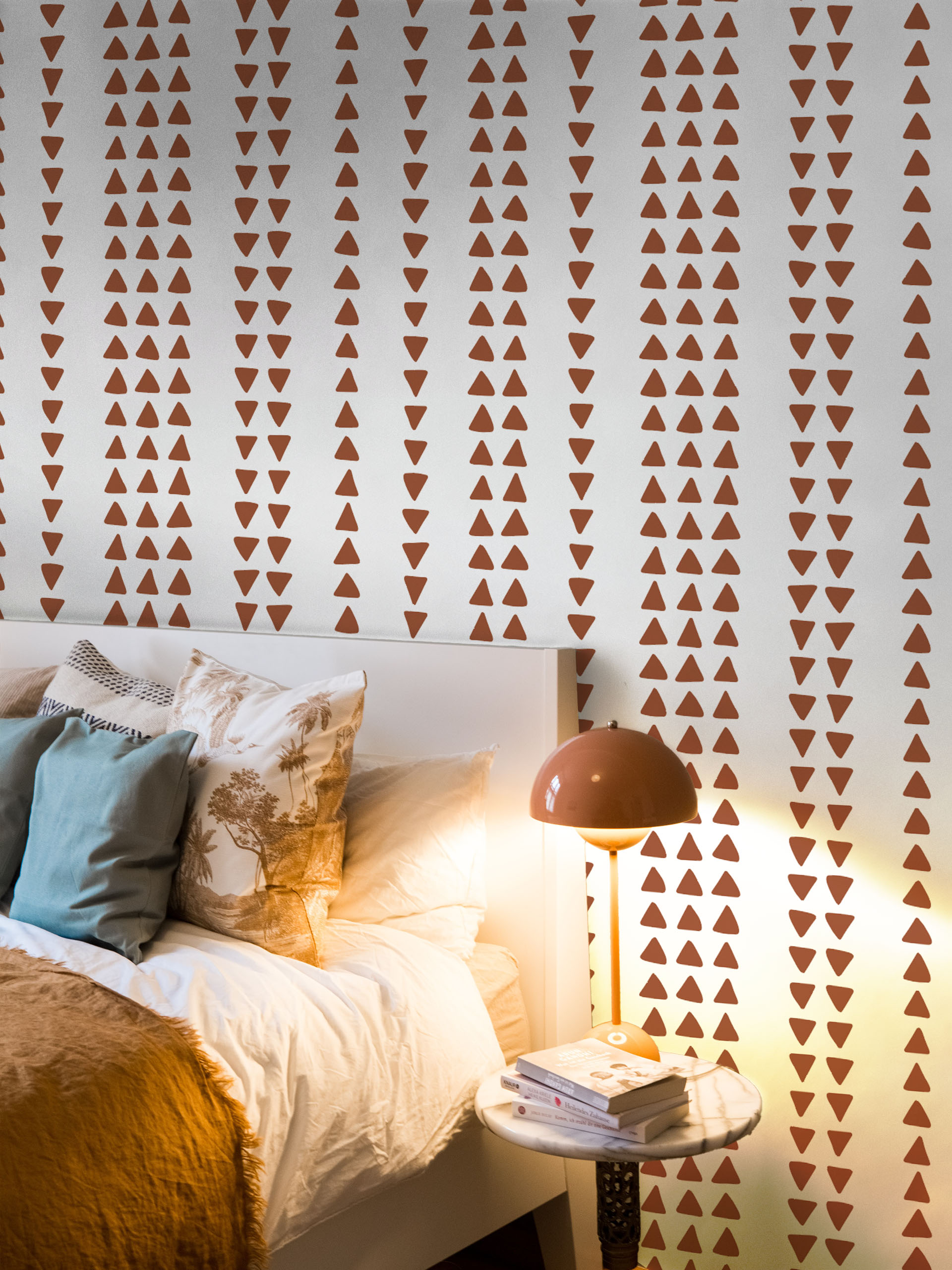 N367 Terracotta Room Terracotta Bedroom Geometric Wallpaper Triangles Boho Chic