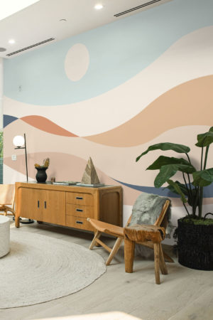 Green living room abstract panoramic wallpaper horizon sun