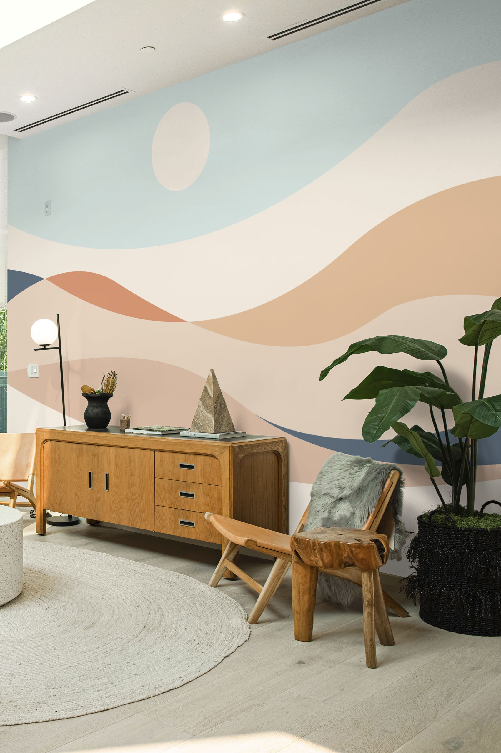 N368 Living Room Green Green living room abstract panoramic wallpaper horizon sun