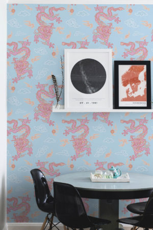 cuisine papier peint rose dragon de feu japon tendance
