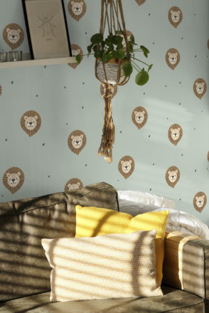 chambre vert papier peint lion sauvage enfant nature