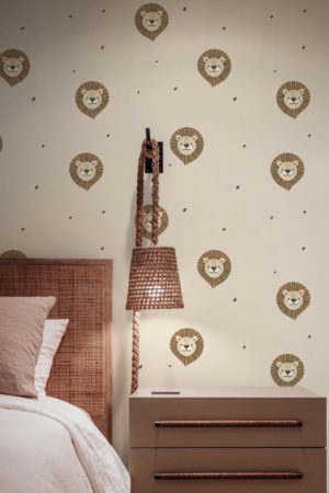 Beige Bedroom Wild Lion Wallpaper Child Nature