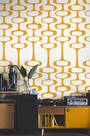 Living room wallpaper orange bubbles vintage retro 60s