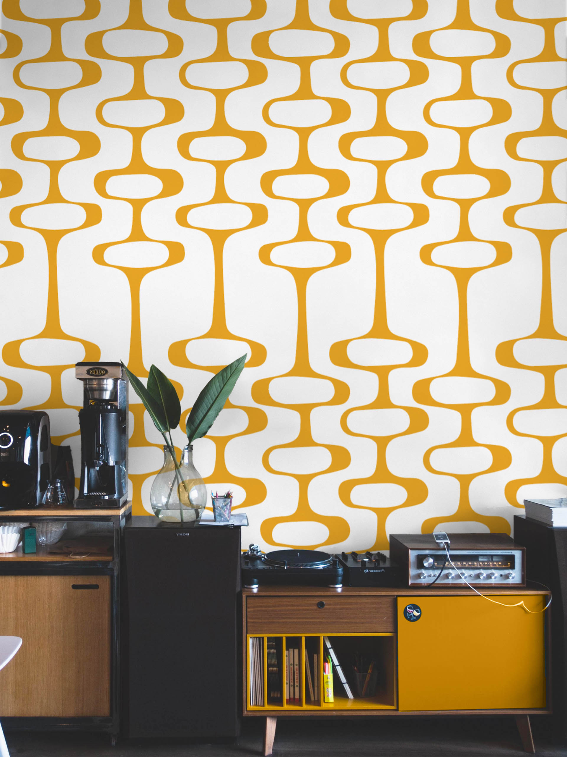 N380 Orange Living Room Living room wallpaper orange bubbles vintage retro 60s