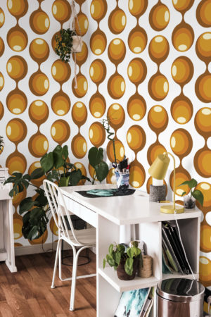 bureau papier peint fusion vintage orange retro année 70 80