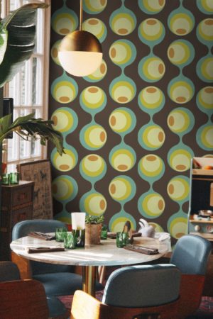 espaces publics papier peint fusion vintage turquoise retro annΓ©e 70 80