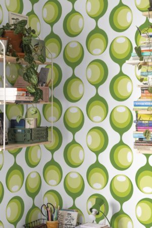 bureau papier peint fusion vintage vert retro année 70 80