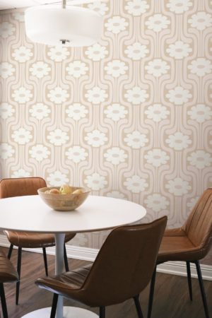 salon papier peint beige printemps fleurs vintage