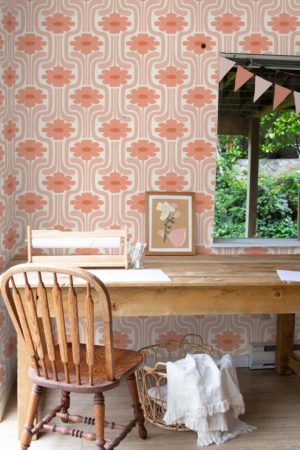 bureau papier peint rose printemps fleurs vintage