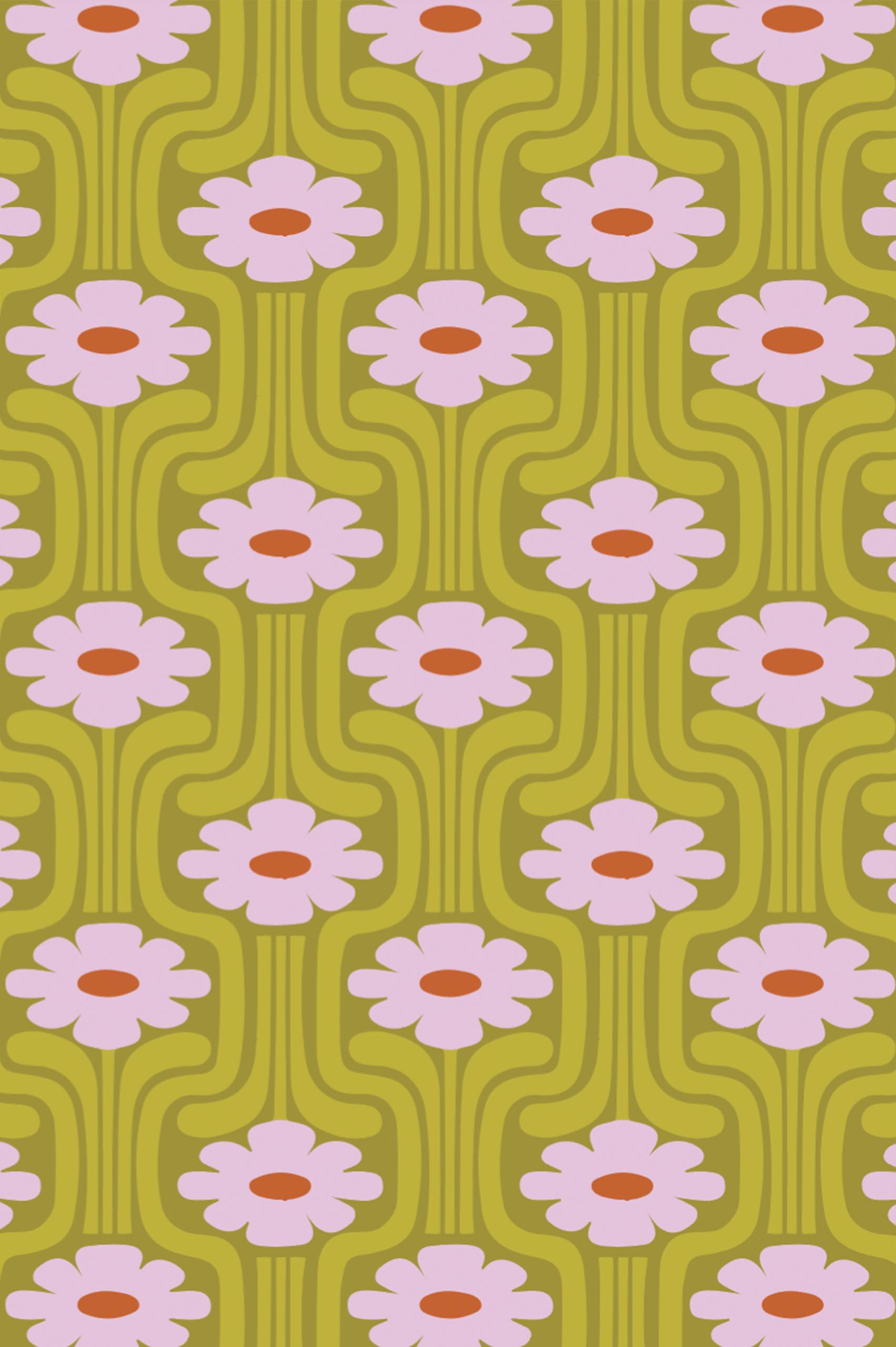 motif papier peint vert printemps fleurs vintage