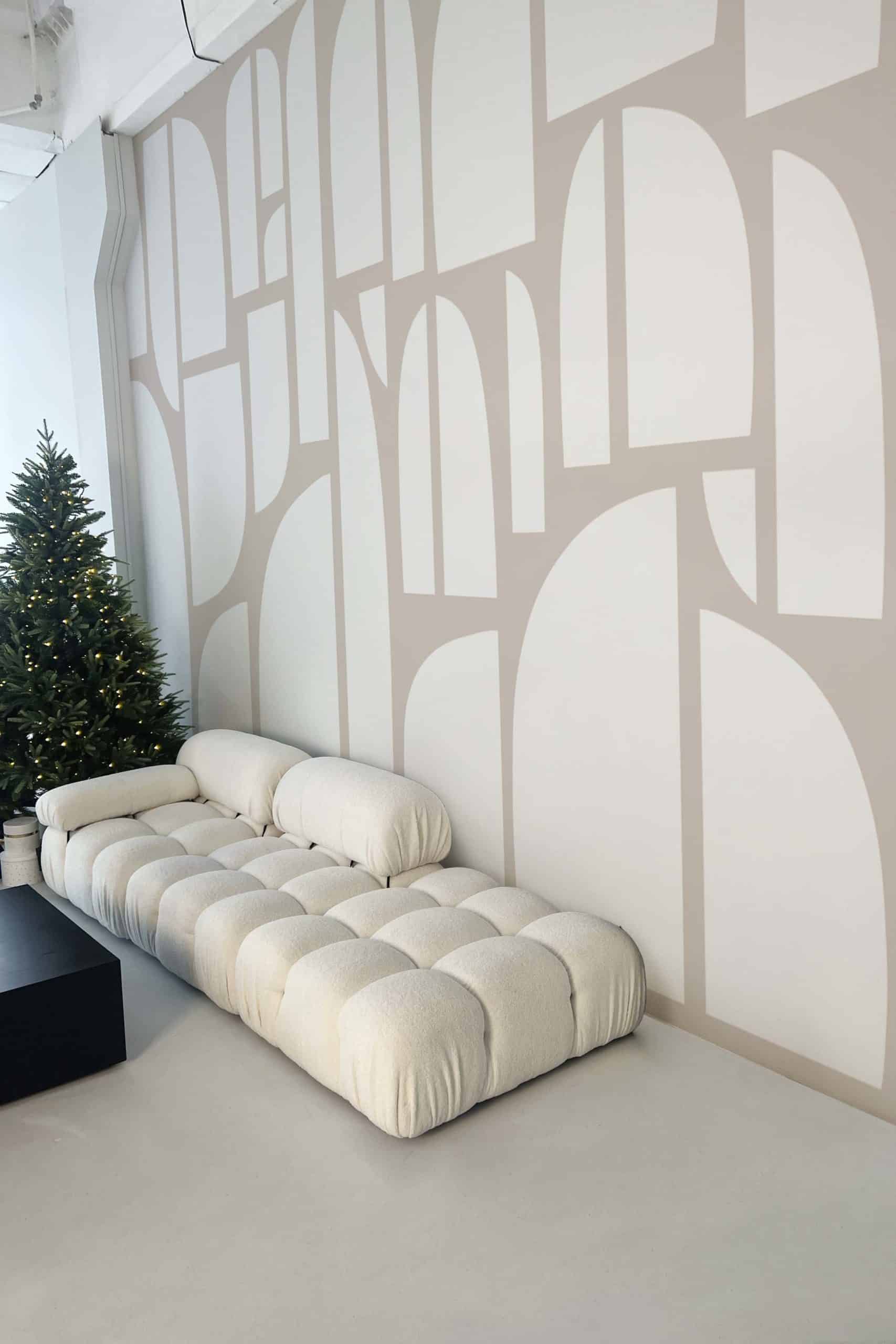 N390 Living Room Beige Beige living room wallpaper panoramic abstract windows