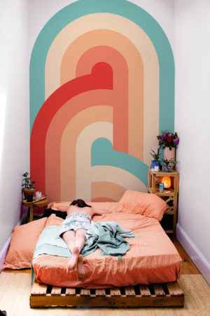 Bedroom Wallpaper Retro Gate Multicolor Rainbow Geometric