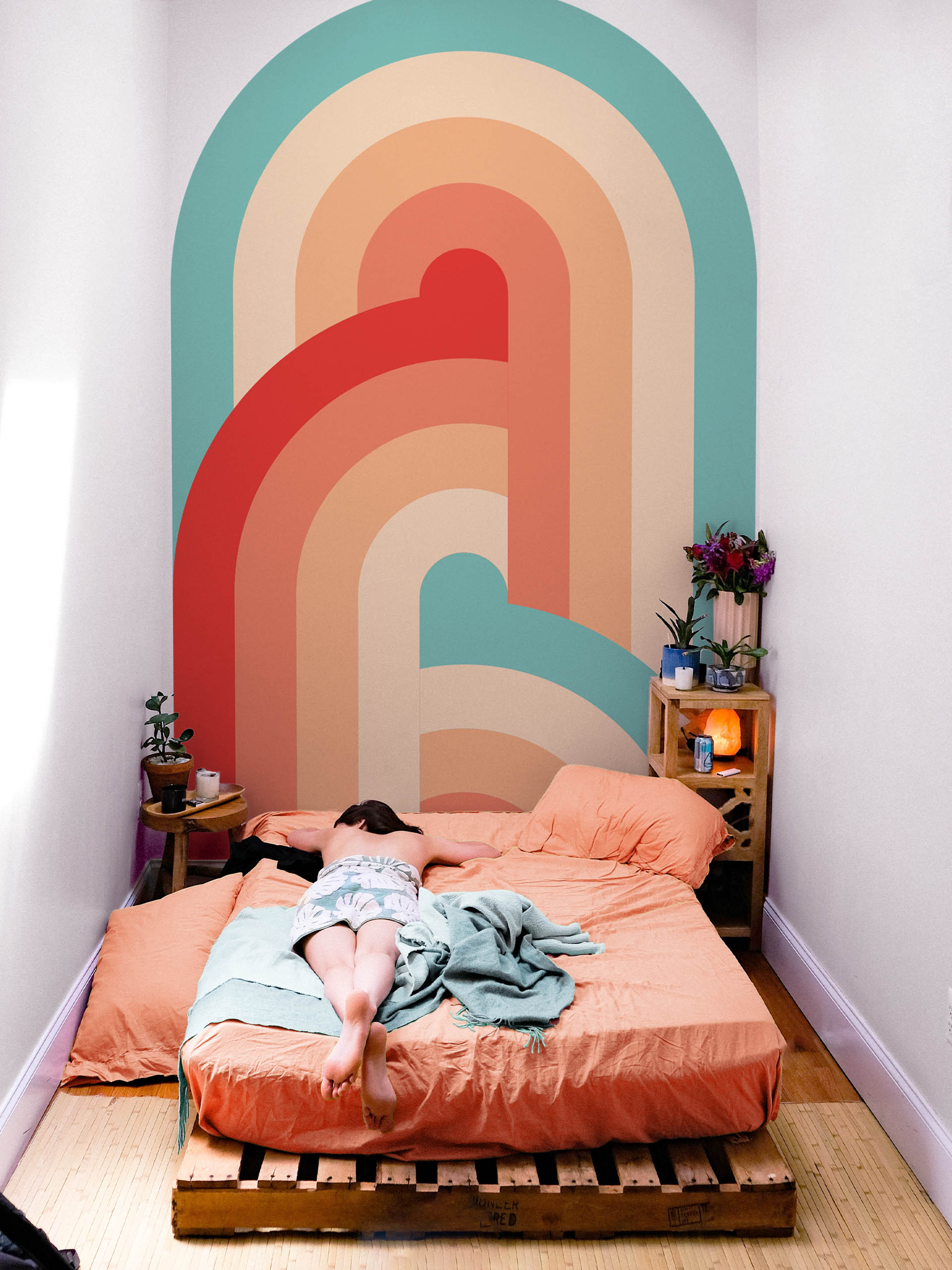 Bedroom Wallpaper Retro Gate Multicolor Rainbow Geometric