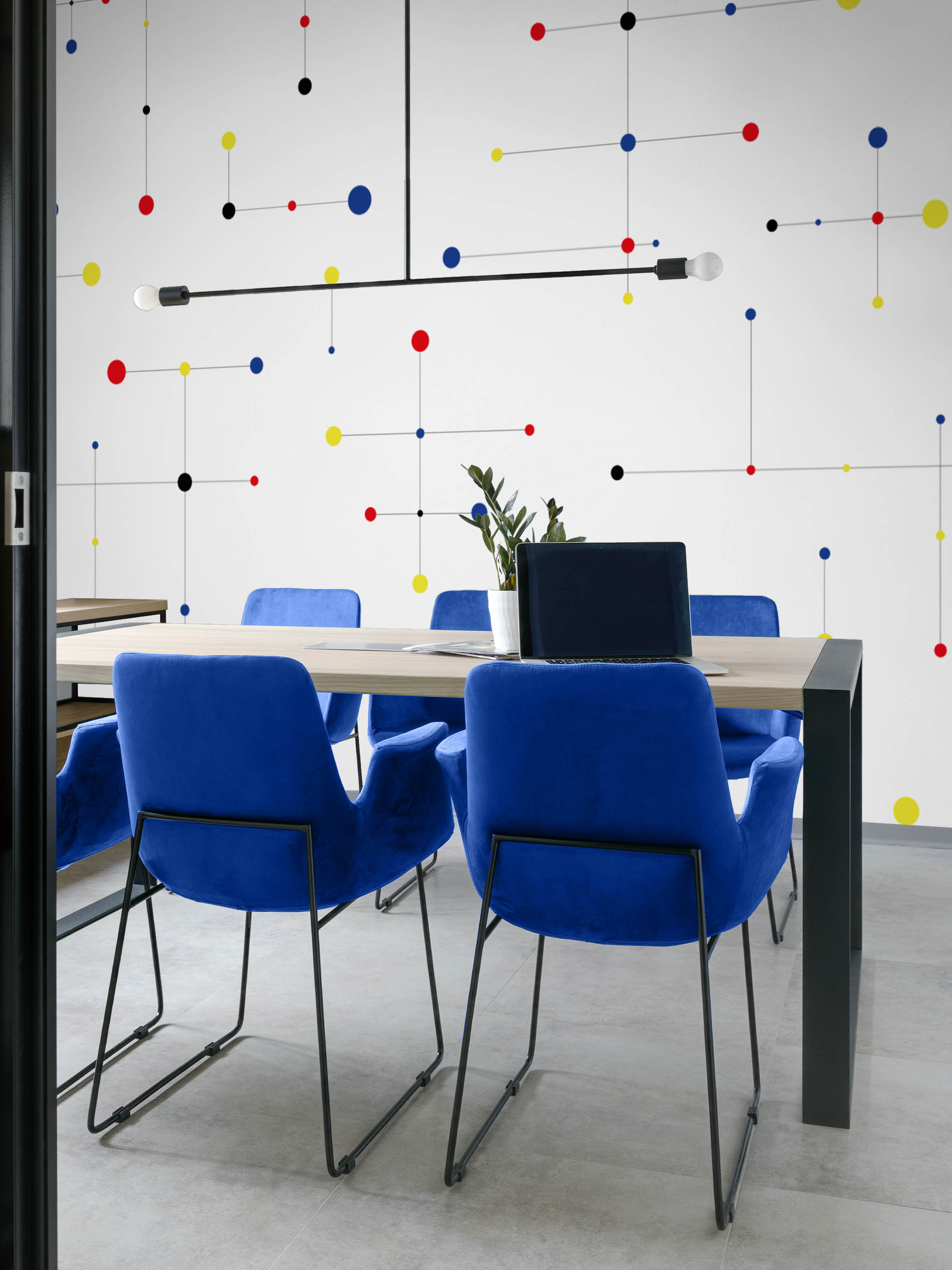 Multicolor Desk Primary Wallpaper Mid Century Geometric Vintage Line