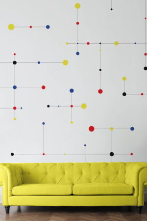 Living Room Multicolor Primary Wallpaper Mid Century Geometric Vintage Line