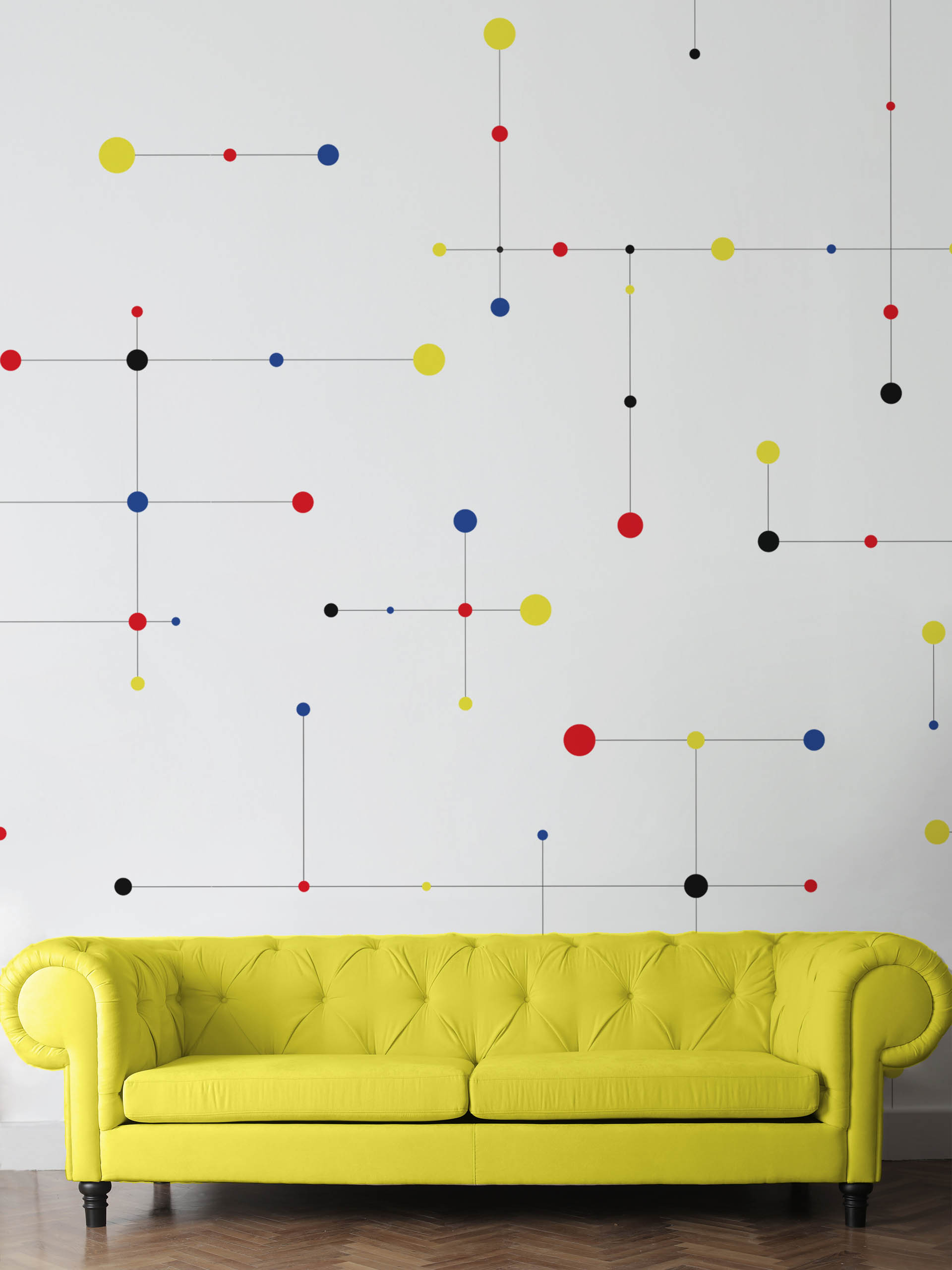 Living Room Multicolor Primary Wallpaper Mid Century Geometric Vintage Line