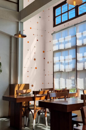 espaces publics terracotta papier peint mid century geometric ligne vintage