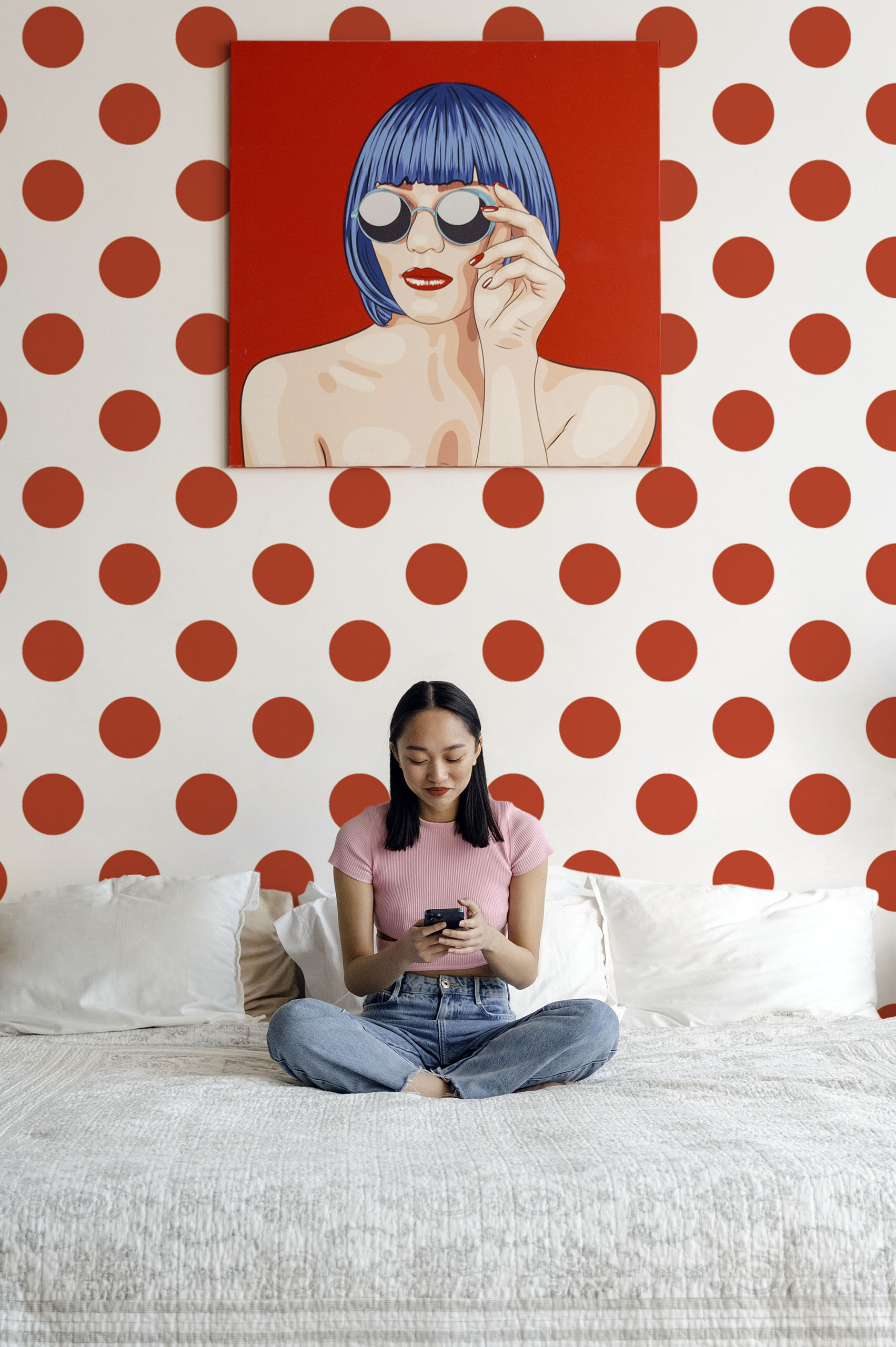 n399 red bedroom wallpaper red bedroom wallpaper polka dots geometric circle trend