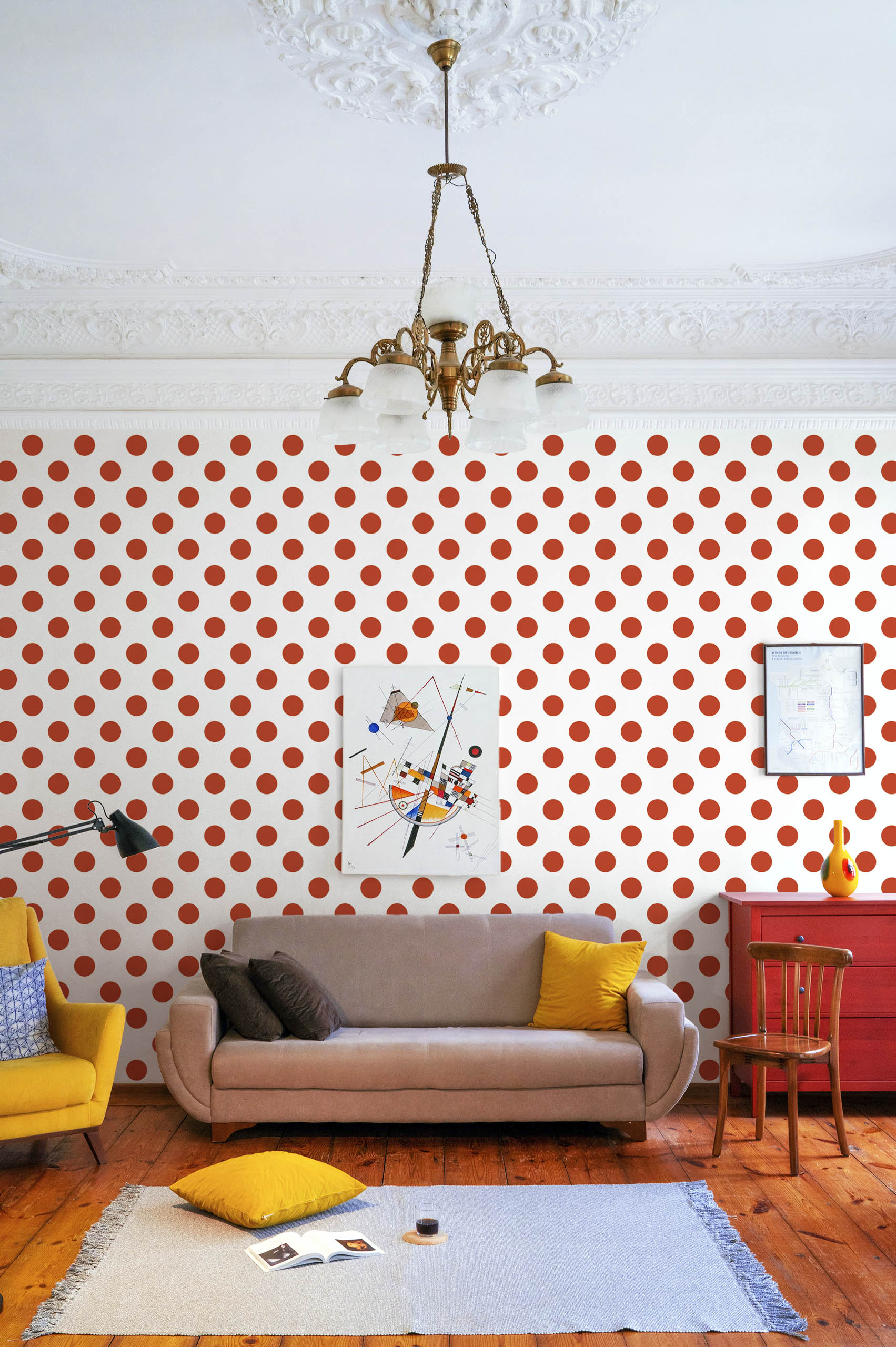 n399 red living room wallpaper living room red wallpaper polka dots circle geometric trend