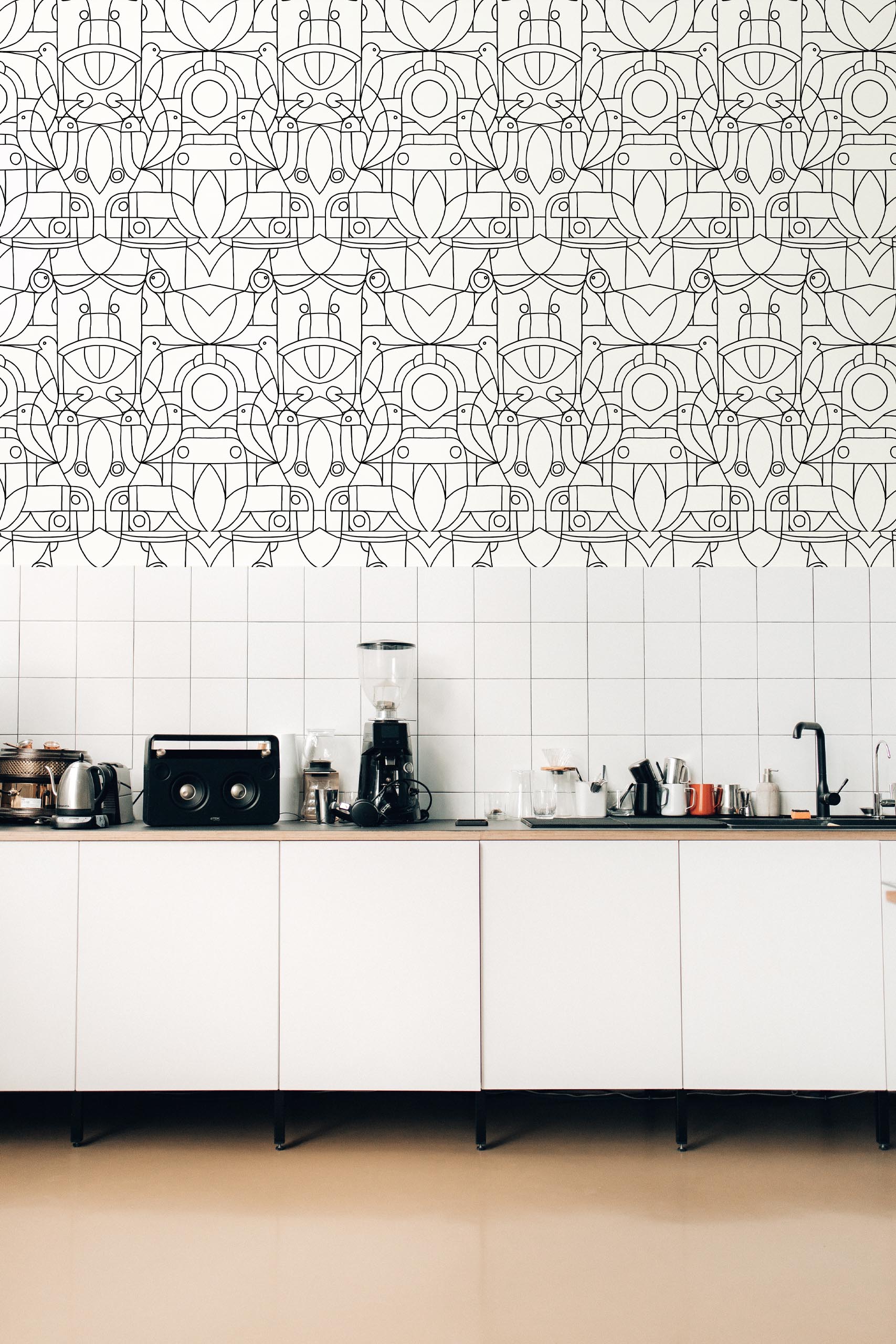 wallpaper n414 Hummingbirds Birds black and white kitchen 2