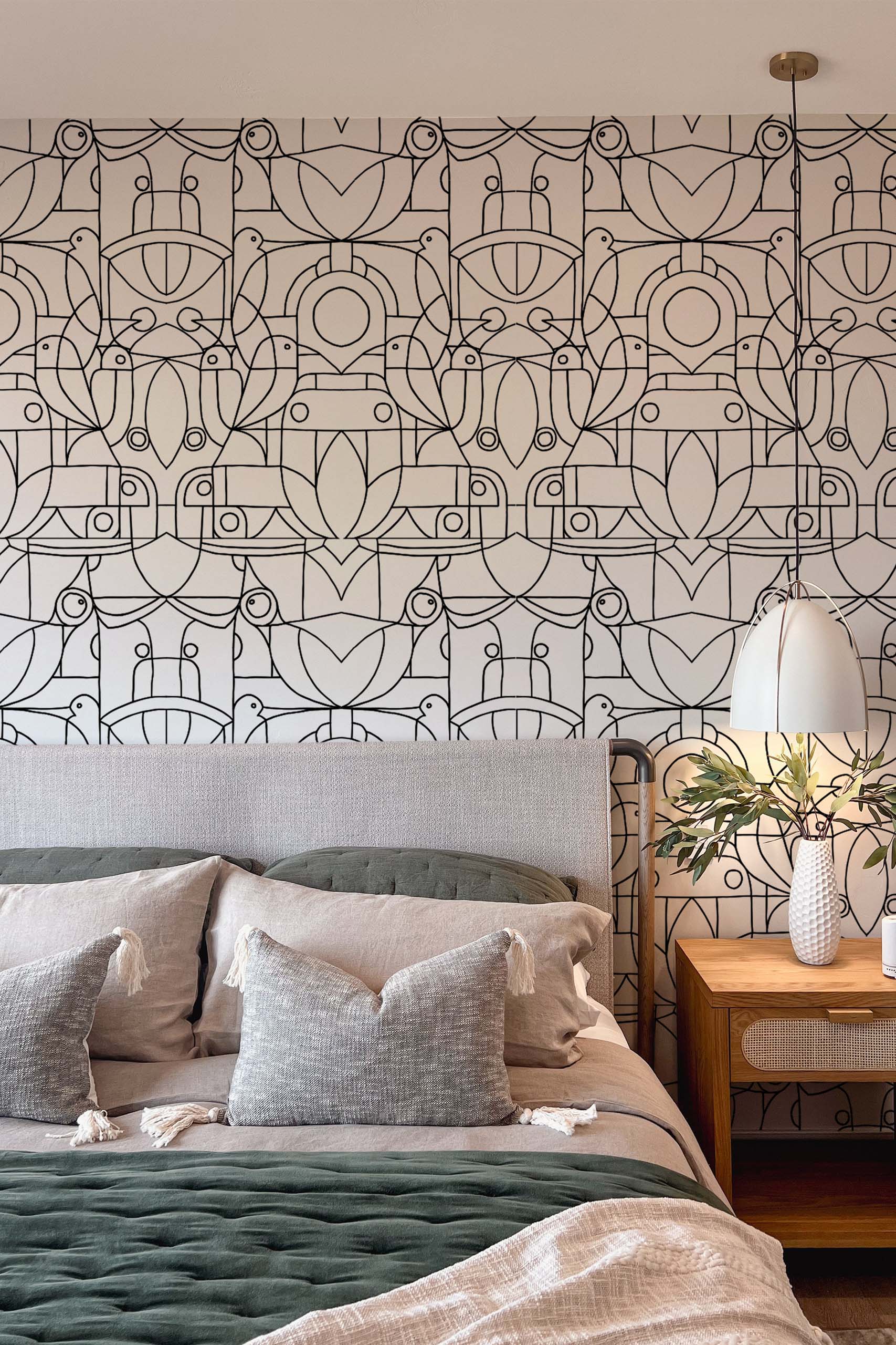 wallpaper n414 Hummingbirds Birds black and white bedroom