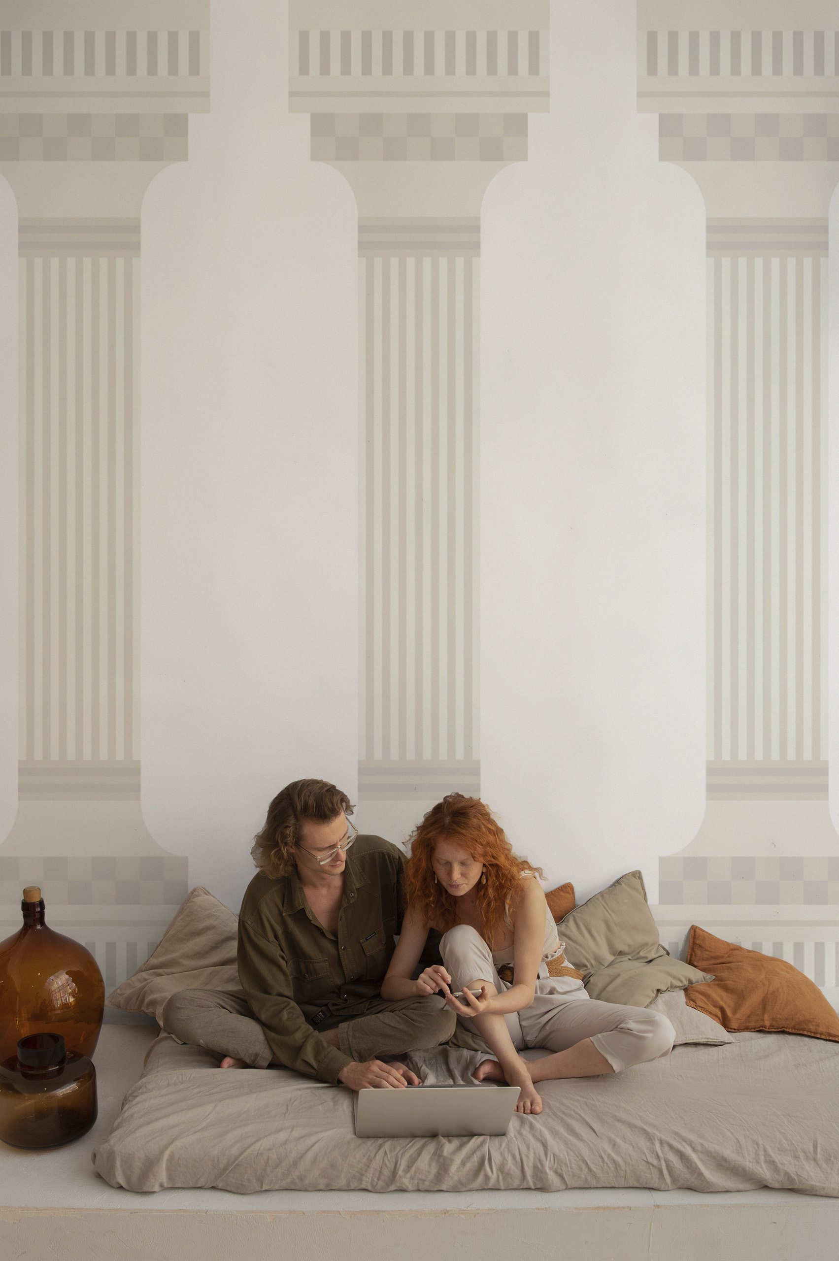 N400 Colonnade Wallpaper Revisited Beige Bedroom beige bedroom wallpaper with a trendy panoramic revisited column