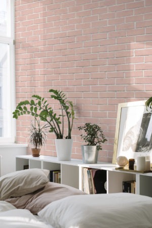 Pink Bedroom Trendy Panoramic Brick Wallpaper