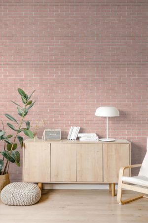 Living room pink wallpaper trendy panoramic bricks