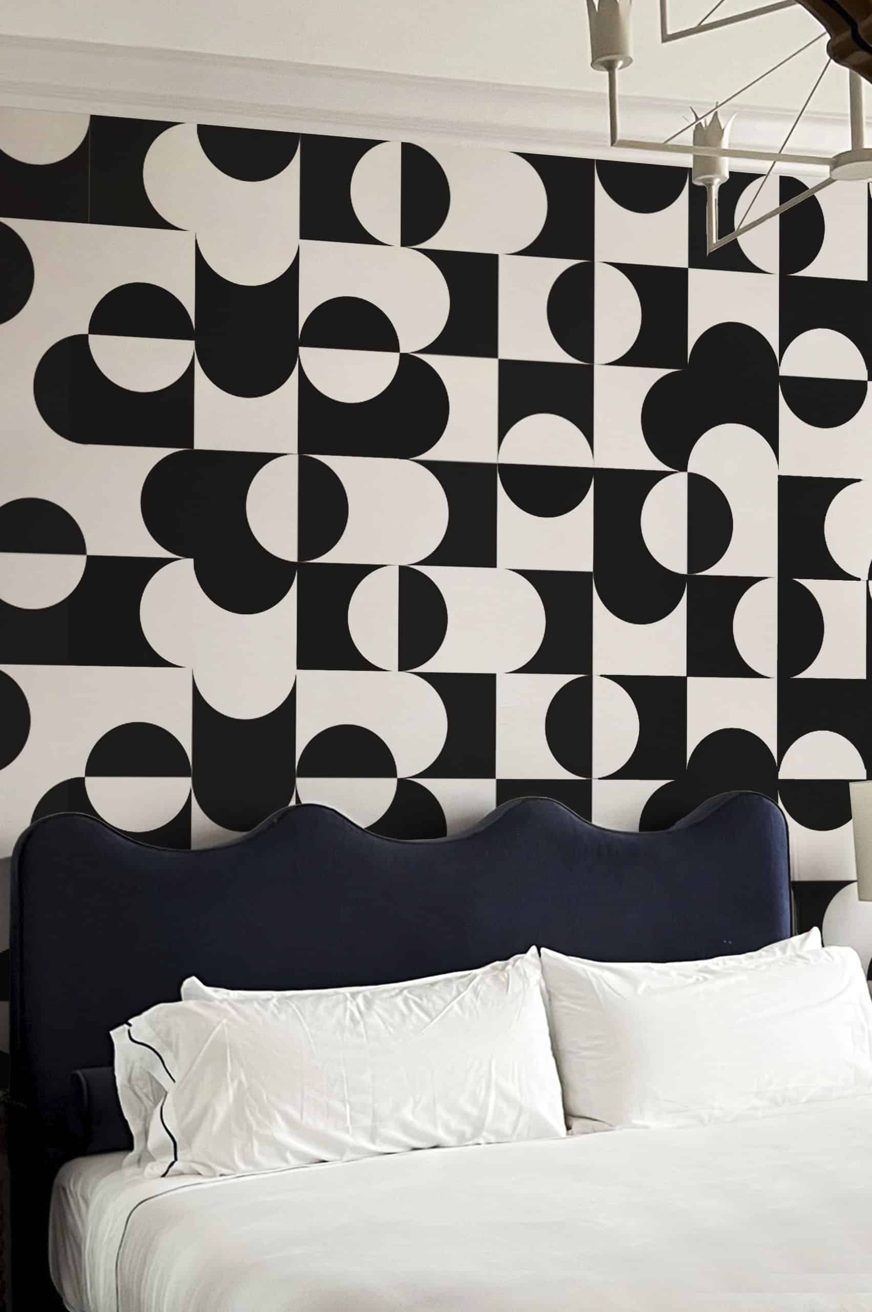 N402 Black Bedroom Abstract Geometry Wallpaper Black & White Bedroom Wallpaper Geometric Abstract Geometry Panoramic