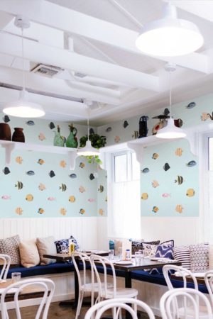 bleu papier peint oasis aquatique enfant poisson