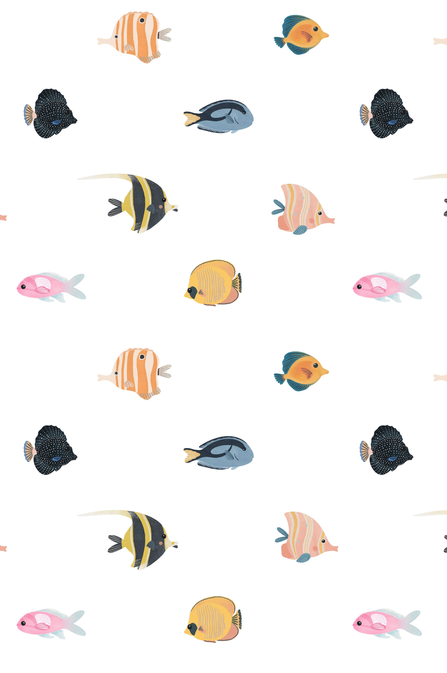 N405 Aquatic Oasis Pattern Wallpaper White Pattern Aquatic Oasis Fish Child Wallpaper