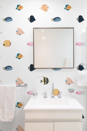 White Bathroom Aquatic Oasis Wallpaper Child Fish