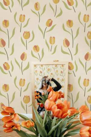 Orange Bedroom Trendy Tulip Floral Wallpaper