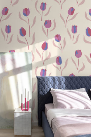 chambre rose papier peint floral tulipe tendance