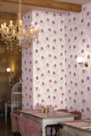 espace public rose papier peint floral tulipe tendance
