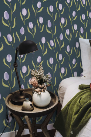 chambre violet papier peint floral tulipe tendance