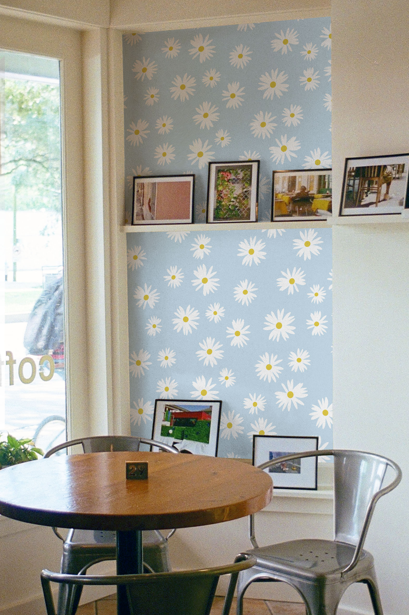 Public Space Blue Floral Daisy Wallpaper Spring Trend