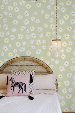 chambre vert papier peint marguerite floral printemps tendance