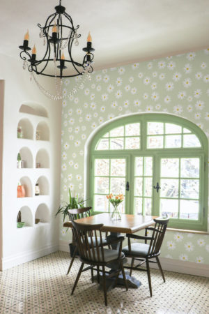 motif vert papier peint marguerite floral printemps tendance