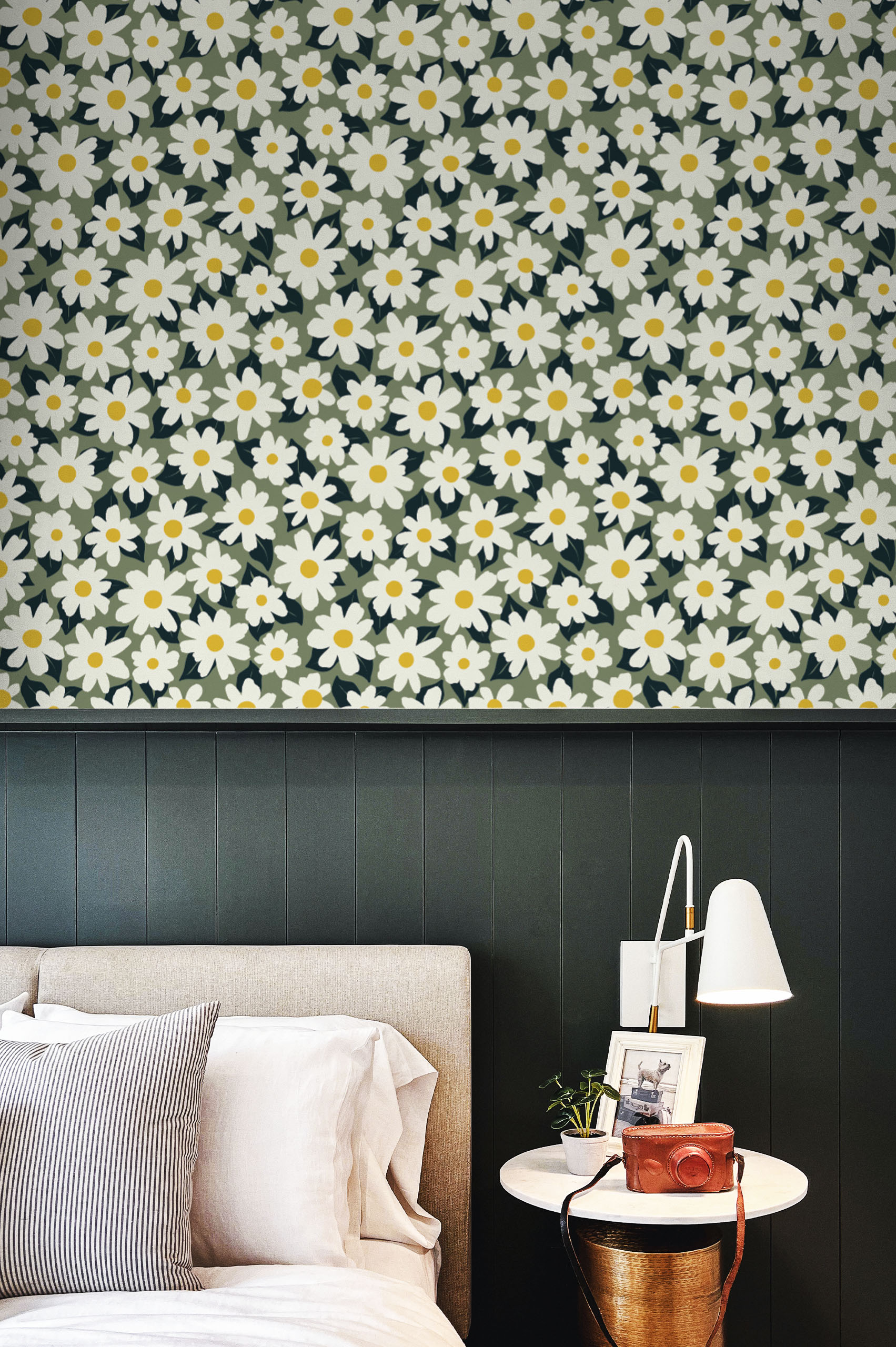 N409 - Green Daisy Field Floral Wallpaper Bedroom Green Bedroom Floral Wallpaper Daisy Field Flower Spring