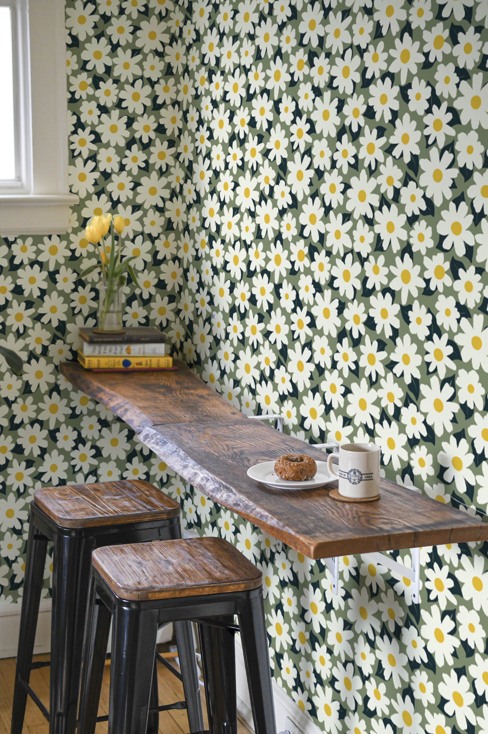 N409 Green Daisy Field Floral Wallpaper Public Spaces Green Public Space Floral Wallpaper Daisy Field Flower Spring