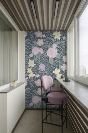 salon rose papier peint floral jardin sauvage vintage