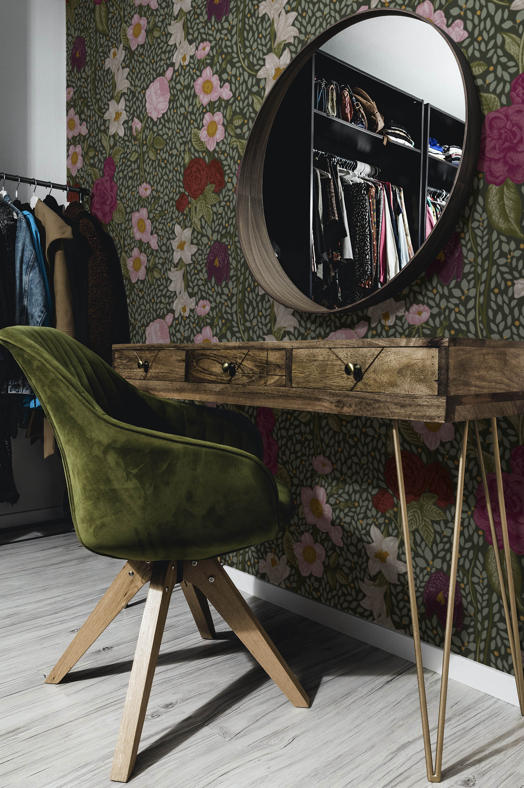 motif violet papier peint floral jardin sauvage vintage