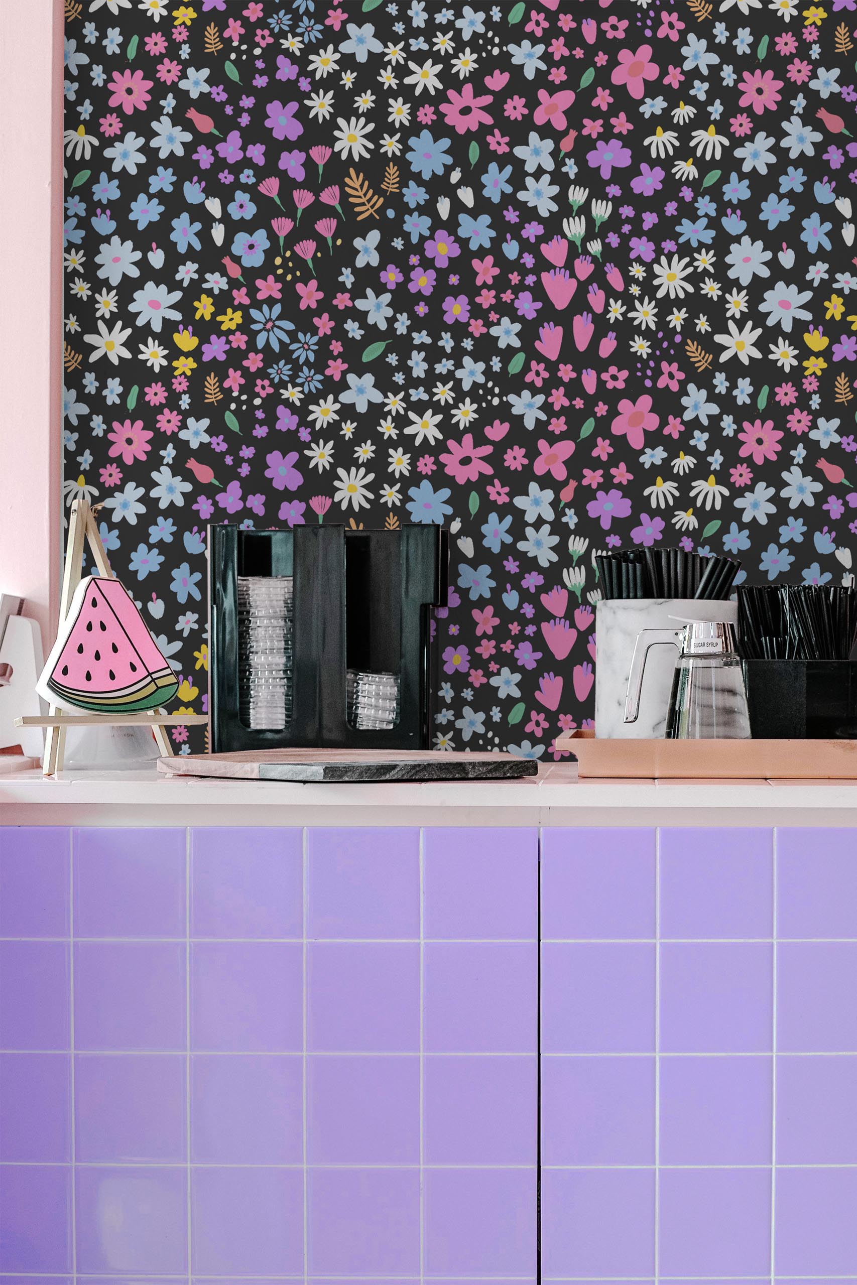 n412_papier painted floral thousand flowers Multicoloured kitchen floral wallpaper thousand flowers spring trend