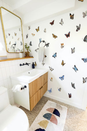 bathroom wallpaper animals butterflies multicolor