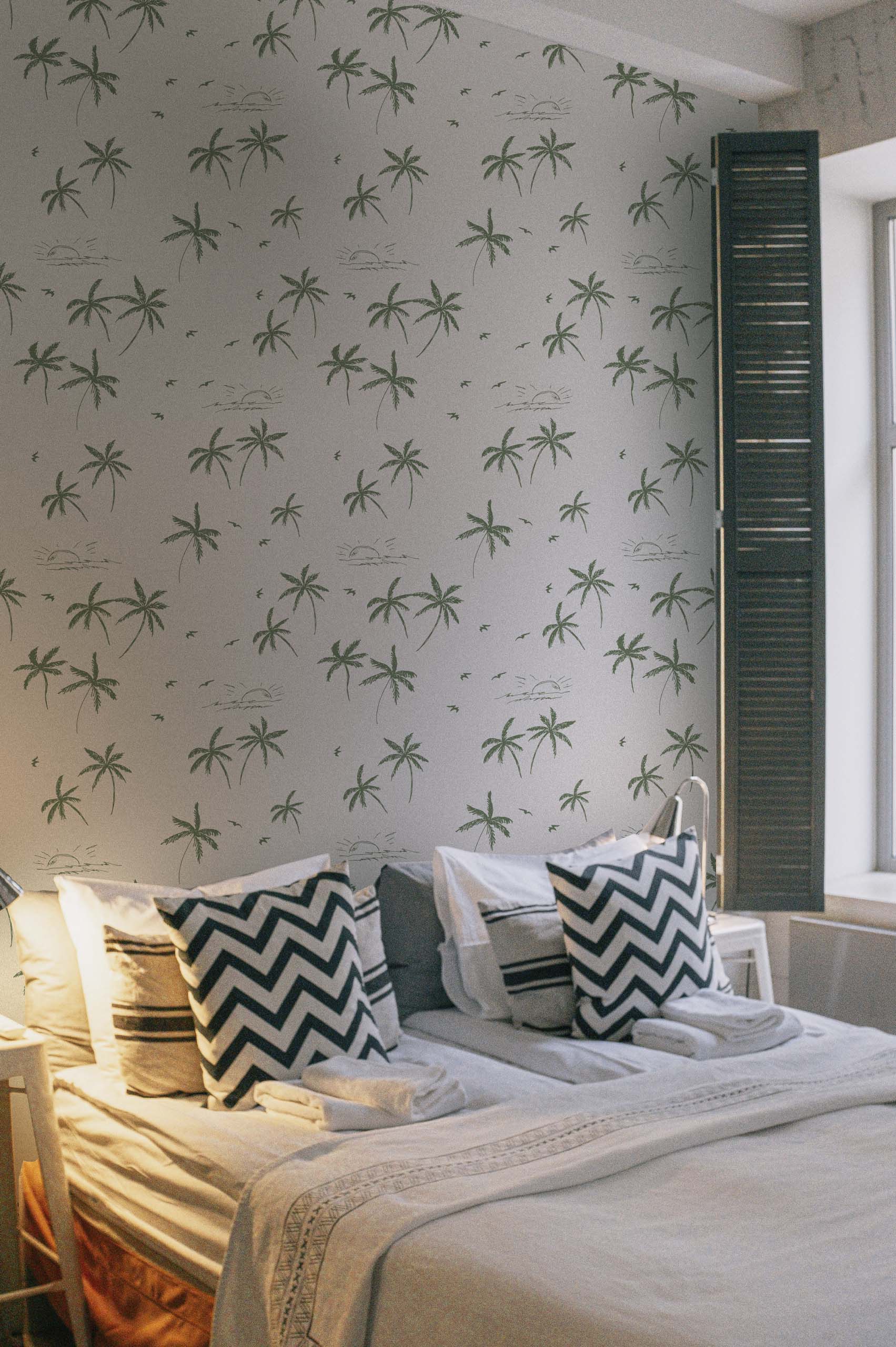 n414_papier painted tropical atmosphere green 3 Green Bedroom Wallpaper Tropical Atmosphere Exotic Plant