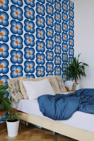 papier peint n416 fleur beige vintage bleu chambre